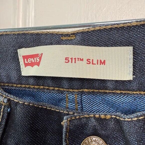 Levis 511 Slim Jeans Boys 14 Dark Blue Denim Straight Leg Zip Fly - Picture 3 of 8